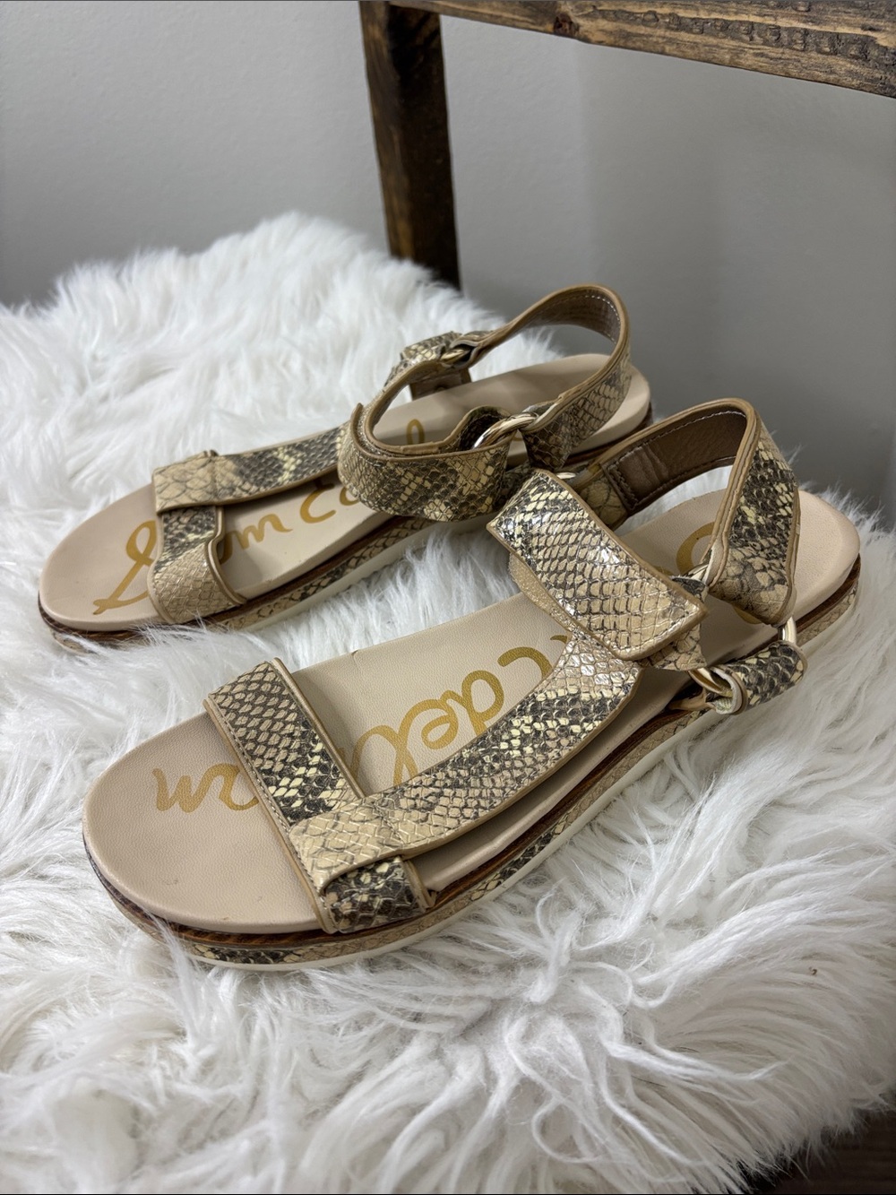 Sam Edelman Beige Snake-Print Leather Strap Sandals Size 7 - Picture 2 of 3